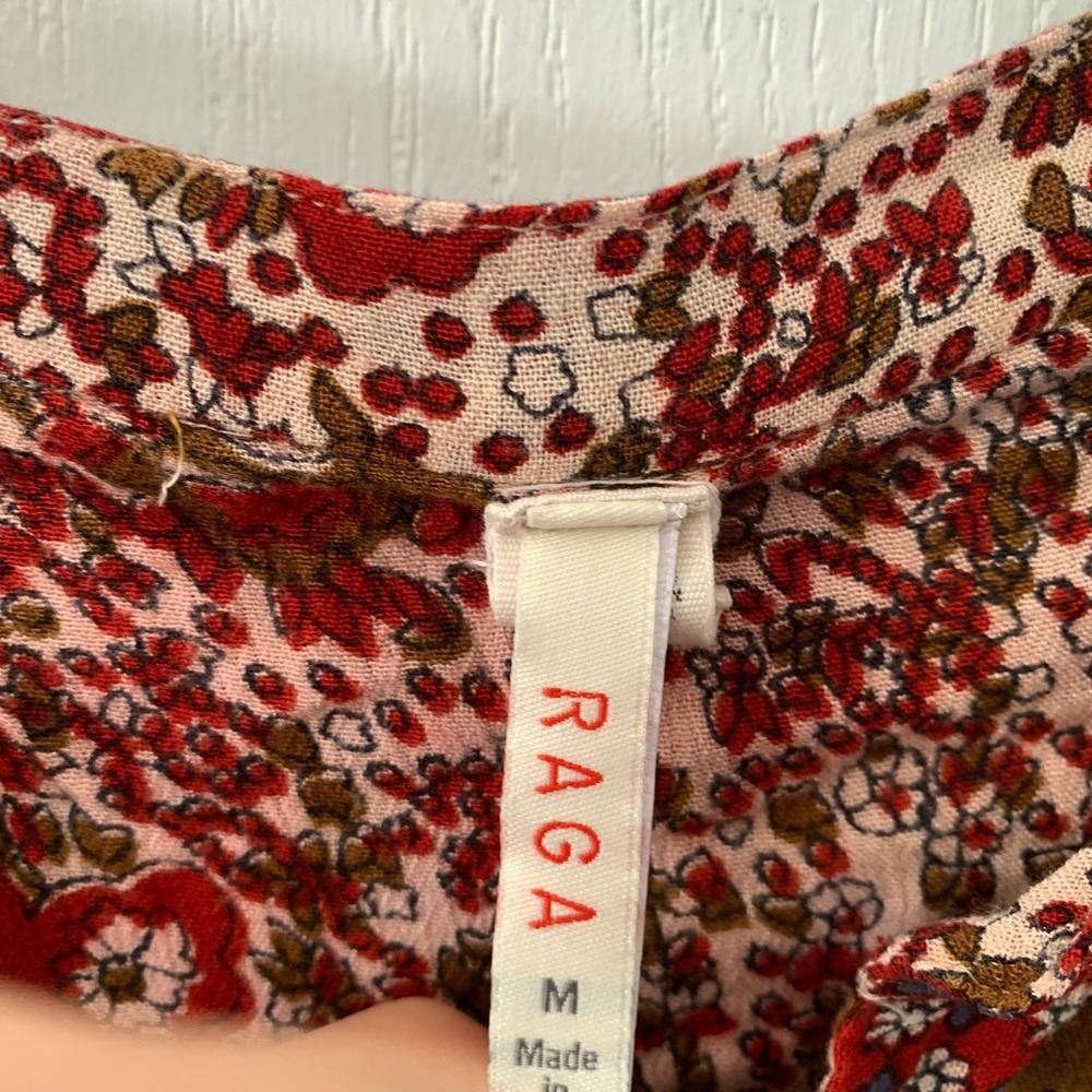 Raga Red Mixed Floral Print Boho High Low Tunic Top Size Medium R1312 - Picture 6 of 11